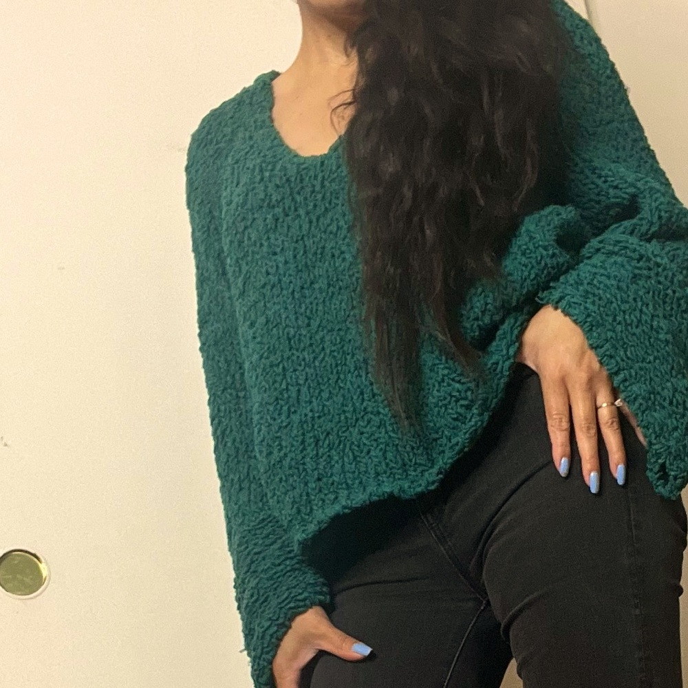 Free People Sand Dune Knit Pullover Chunky Sweater Green Large